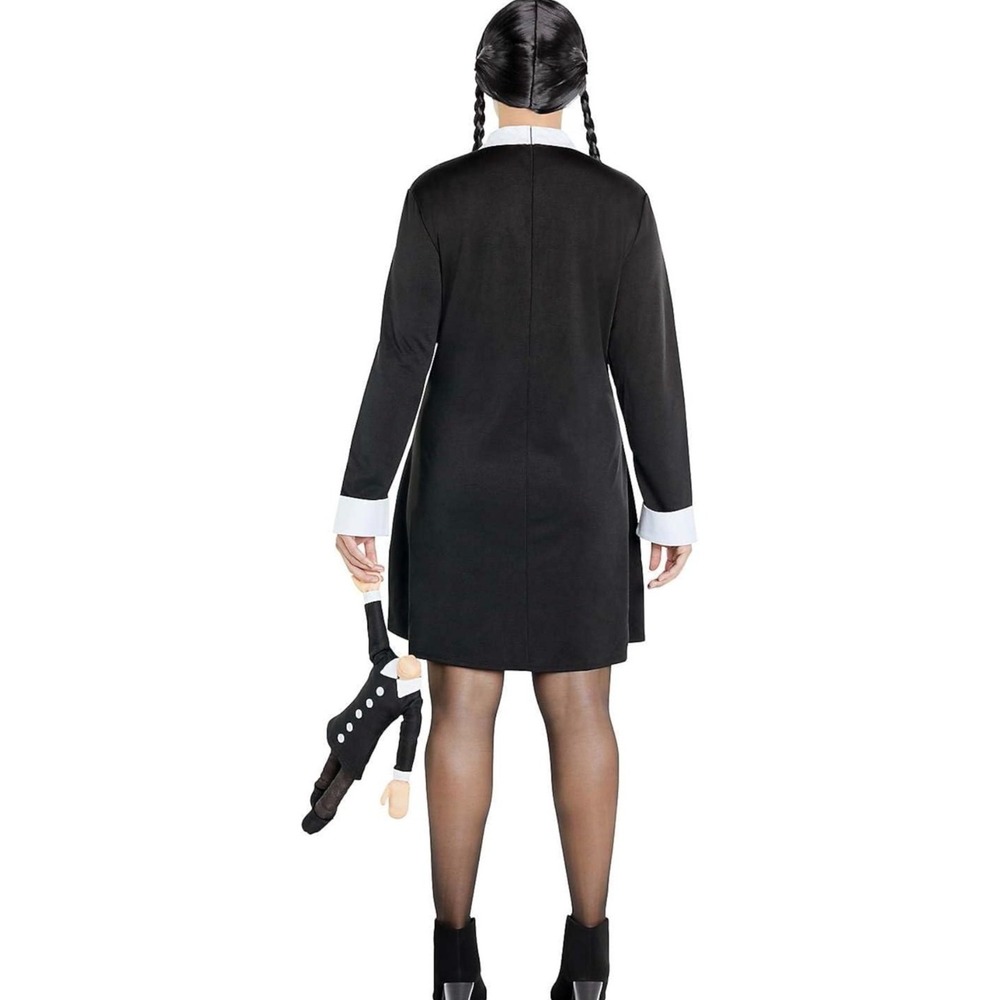 Adult Wednesday Addams Black Dress with Doll Spirit Halloween Costume Size US M - Picture 3 of 8